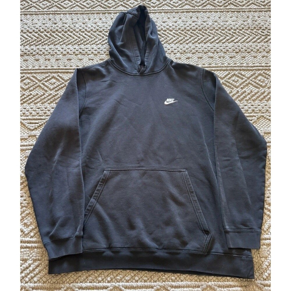 Nike Men's Black Pullover Hoodie XL Fleece Cotton Blend Logo Pocket Drawstring